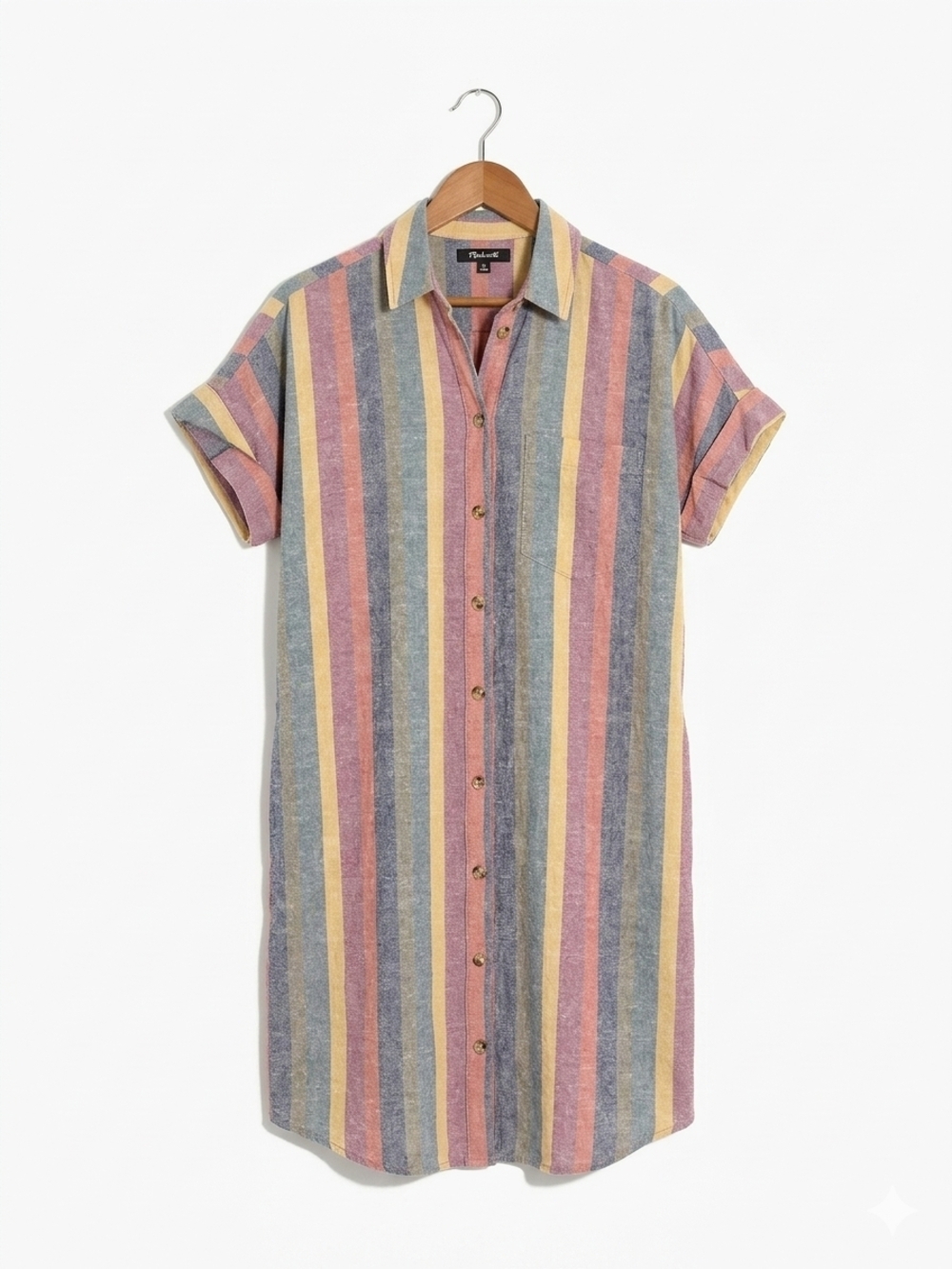 Madewell Rainbow Striped Button Down Linen Blend Shirt Dress Size XS